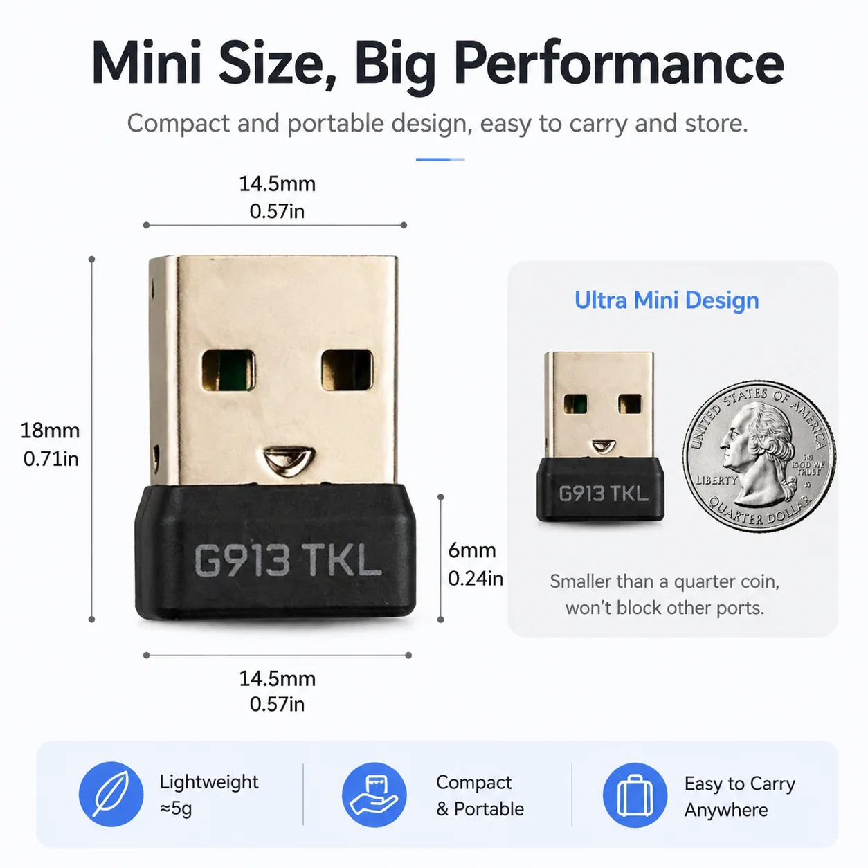 Фото Сменный USB-приемник, беспроводной адаптер 2,4 ГГц для клавиатуры и мыши, совместимый с Logitech G913/G915 TKL/G502/PRO X SUPERLIGHT №4