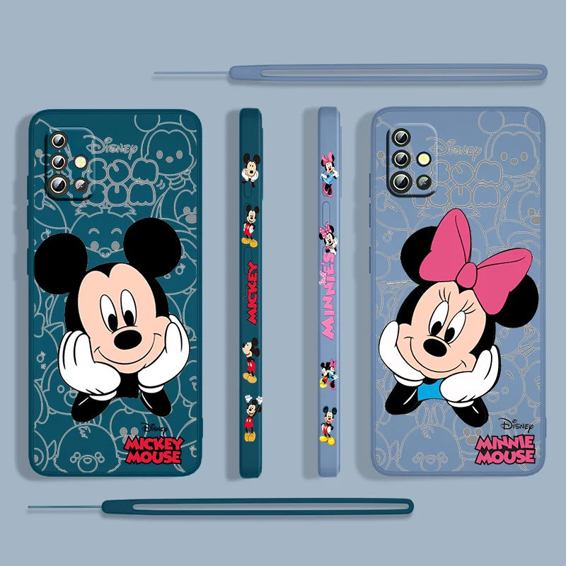 

Love Minnie Mickey Disney For Samsung Galaxy A73 A53 A33 A52 A32 A22 A71 A51 A21S A03S A50 4G 5G Liquid Left Rope Phone Case