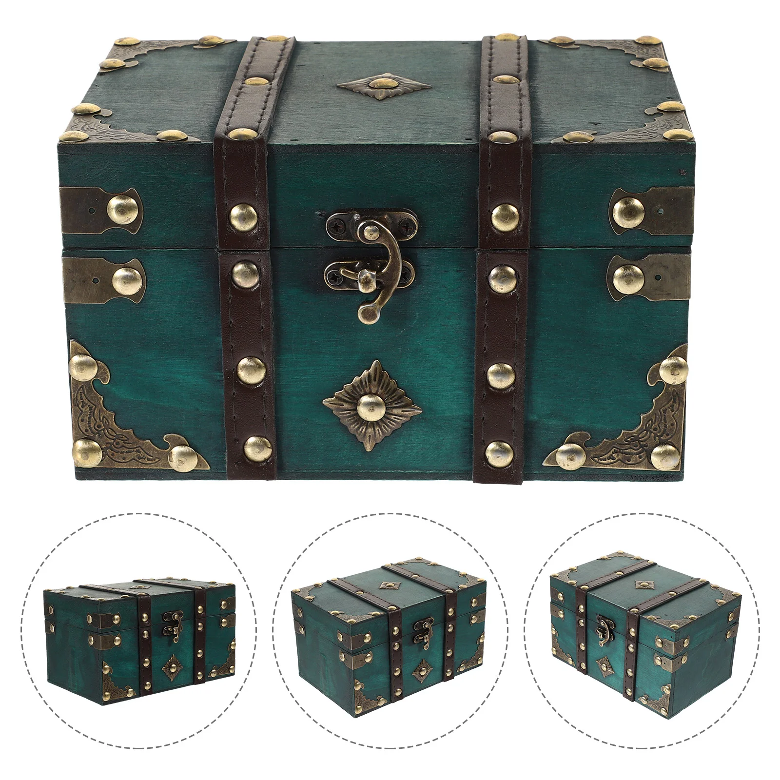 

Multi-functional Storage Box Wood Treasure Chest Documents Retro Trinket Case Jewelry Organizer Jewelry+box