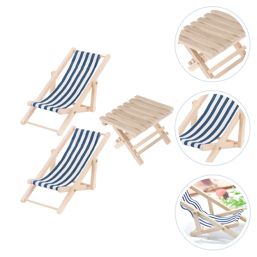 Миниатюрный пляжный стул и стол: 3 складных стула для газона складной деревянный