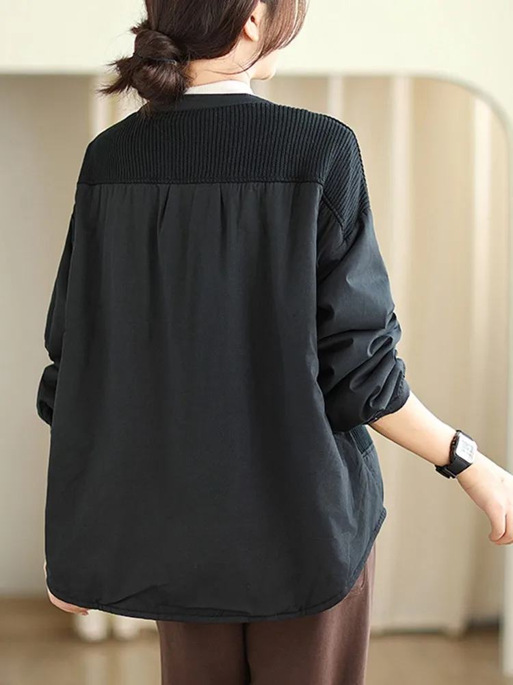 Женская куртка с длинным рукавом Повседневная Свободная составного кроя в