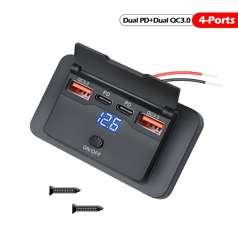 

НОВАЯ розетка 12 В для автодома, USB-панель 108 Вт, двойная розетка QC3.0 и двойная розетка PD3.0 для быстрой зарядки с переключателем и светодиодным вольтметром для лодок, мотоциклов, квадроциклов