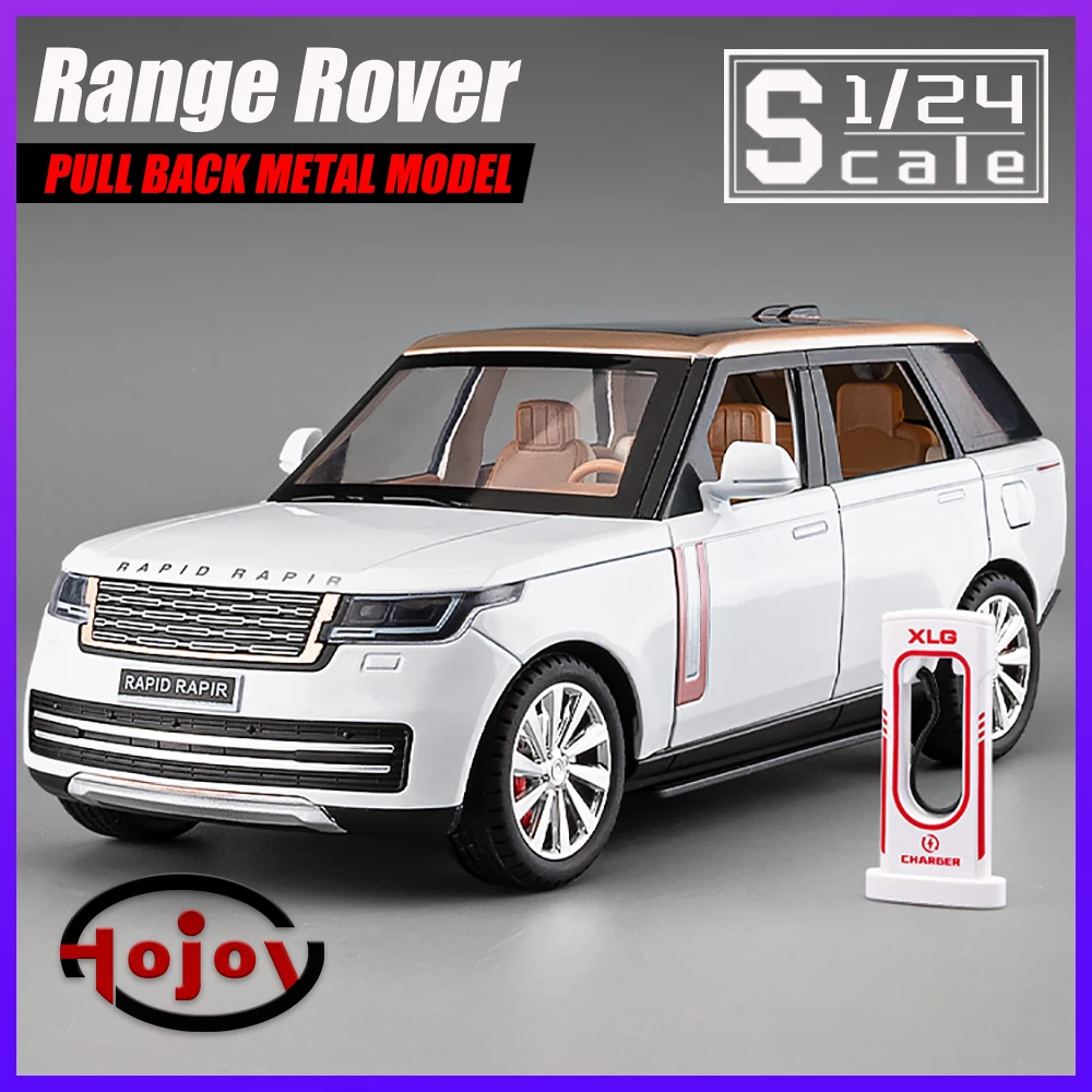 

Metal Cars Toys Scale 1/24 Range Rover With Charging Pile SUV Diecast Alloy Car Model for Boys Children Kids Toy Vehicles Sound