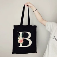 flower letter shoping bags custom tote bag simple large designer handbags shoulder canvas shopping bags for boutique