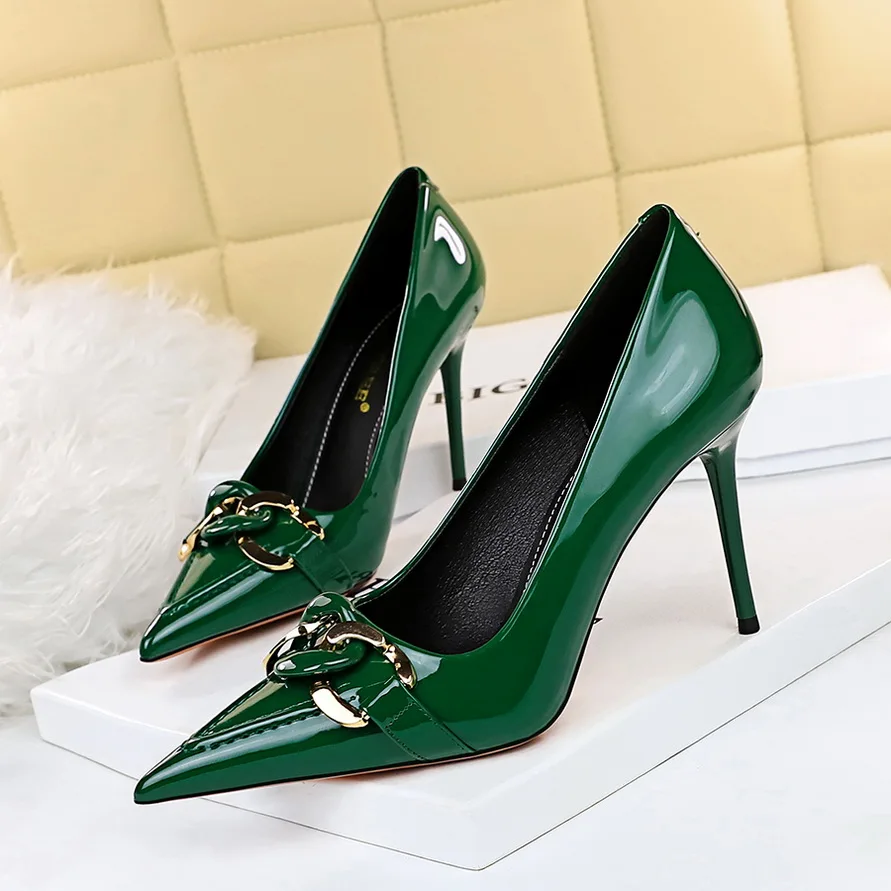 BIGTREE Shoes Metal Button Woman Pumps Patent Leather High Heels Luxurious  Sexy Party Shoes Stiletto Heels Ladies Large Size 43 | АлиЭкспресс