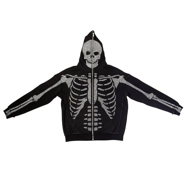 

Women's Long Sleeves Sweatshirt Zip-front Hooded Sweatshirt Halloween Hoodie Oversized Skeleton Print Sweatshirts Drop Shipping