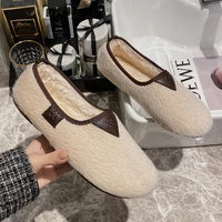 2022 women soft bottom plush shoes autumn winter flat bottom plus velvet warm shoes slip on beanie shoes comfortable cotton shoe
