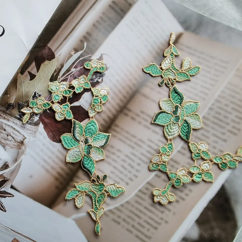 

4 шт./лот, 8*12 см, зеленый градиент, цветочный мотив, венецианская Кружевная аппликация для одежды, кружевные нашивки с вышивкой