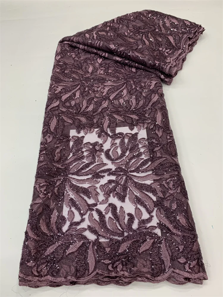 

New African Lace Fabric 5 Yards High Quality 2023 Nigerian Women Wedding Dress Sequins Embroidery French Tulle Lace Fabrics