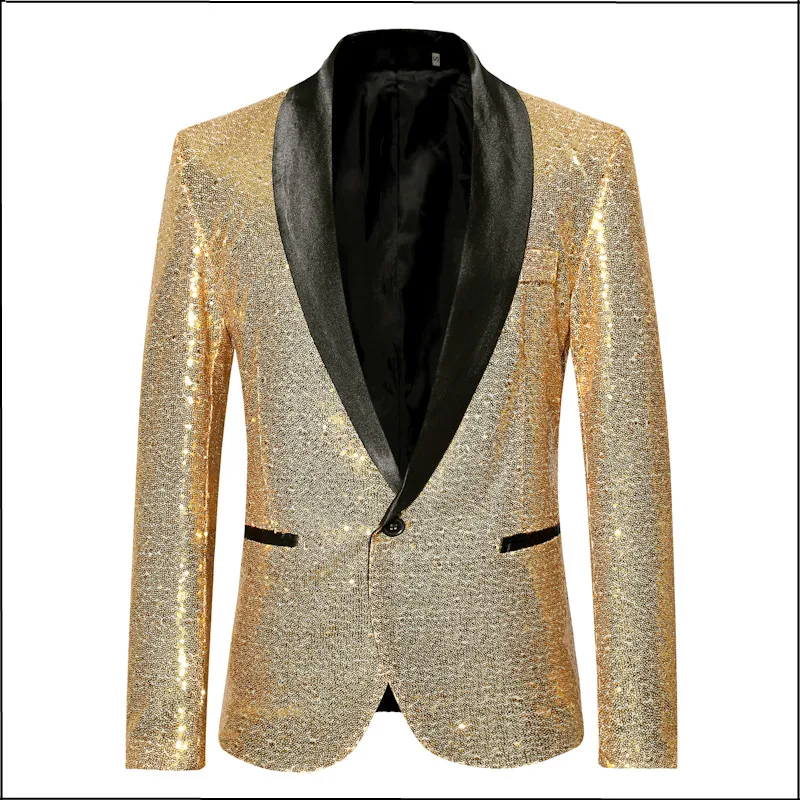 

Men New Gold Silver Sequin Shiny Blazers Suit Jacket Men Fashion Night Club DJ Stage Performances Wedding Party Jacket Coat