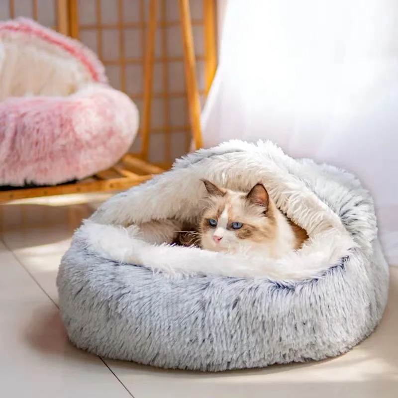 

Новая теплая кровать для собак и кошек, Круглый длинный плюшевый домик для кошки, пещера, подушка для питомца, корзина, коврик для сна для кошек, маленьких собак, гнездо для чихуахуа