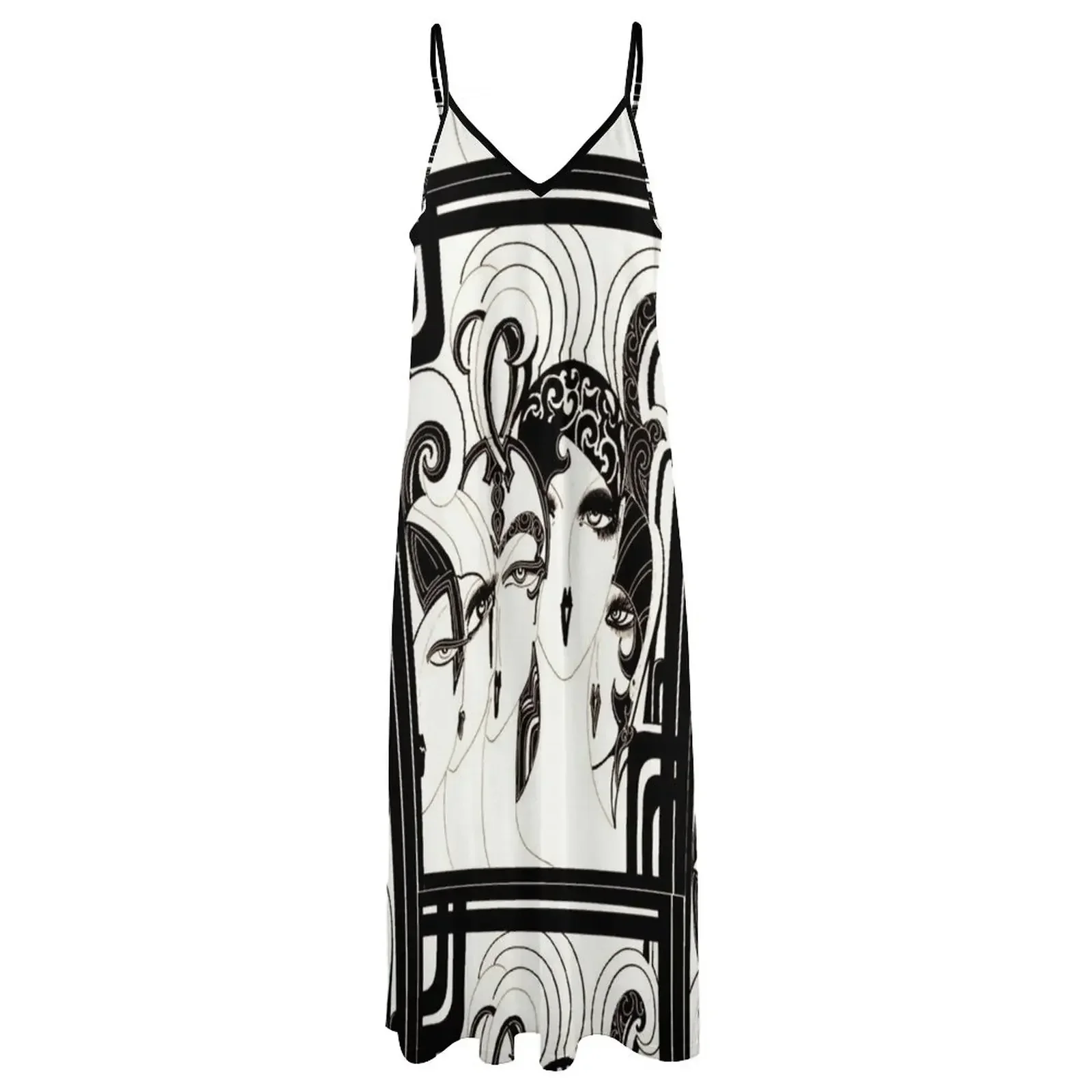 Платье без рукавов с принтом Дом арт-деко