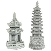 2pcs garden tower figurine miniature pagoda hexagon pagoda statue outdoor miniature pagoda sculpture