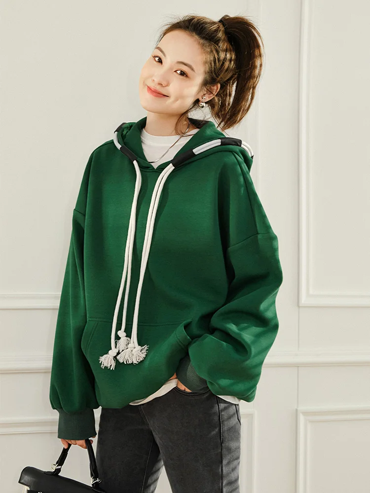 

A Sweater women's new spring and autumn long-sleeved thin fashion all-match hooded shirt thin top solid color