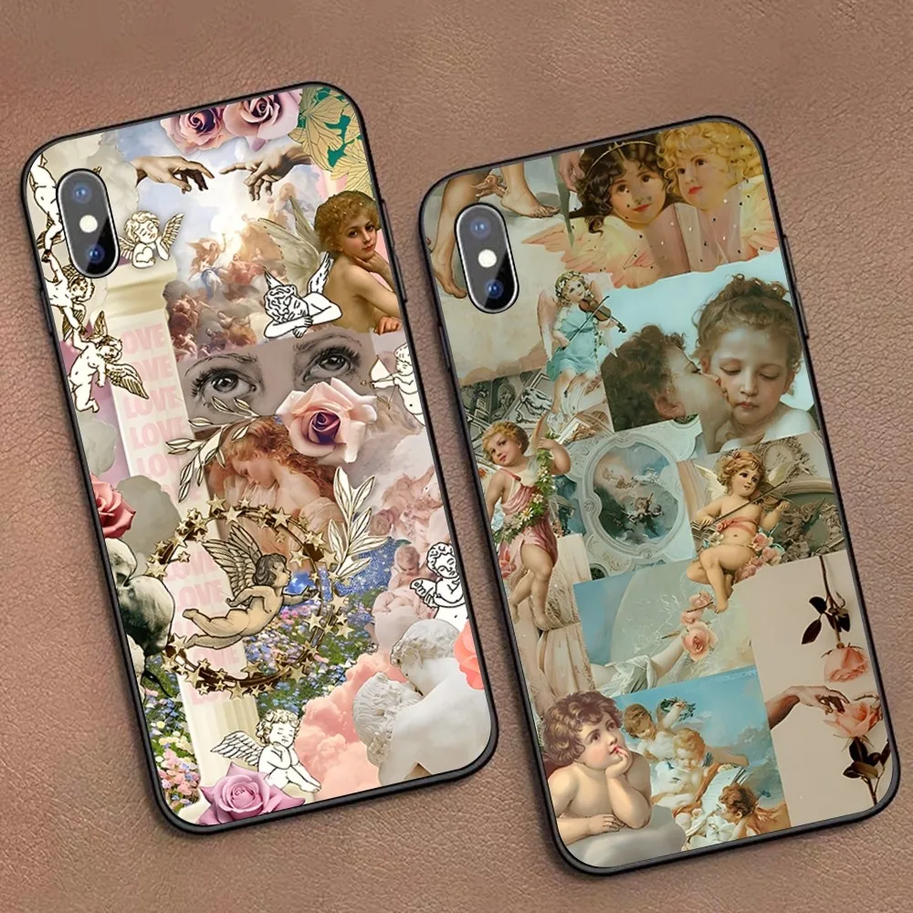 

Retro rose angel cute Phone Case For iPhone 15 14 11 12 13 Mini Pro XS Max Cover 6 7 8 Plus X XR SE 2020 Funda Shell