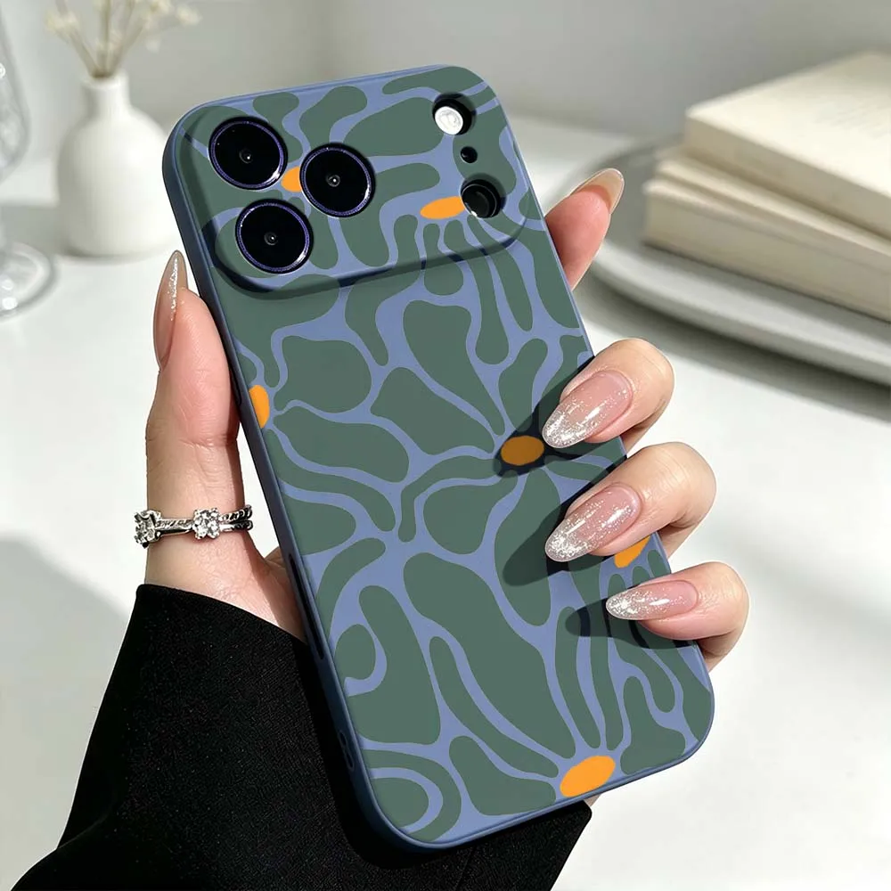 Фото Чехол для Apple iPhone 17 Air 16 15 14 13 12 Pro Max Mini Plus с абстрактным цветочным узором, мягкий силиконовый жидкий чехол для телефона №5