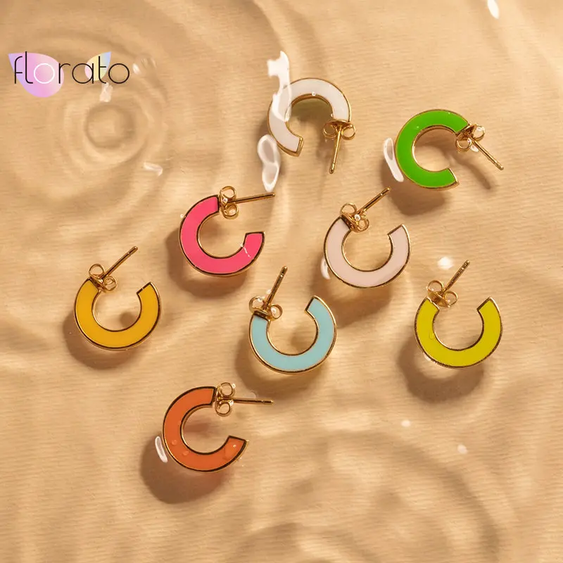 Купи 925 Sterling Silver Needle Cute Colorful Enamel Stud Earrings for Women Minimalist Geometry C Shape Earring Exquisite Jewelry за 229 рублей в магазине AliExpress