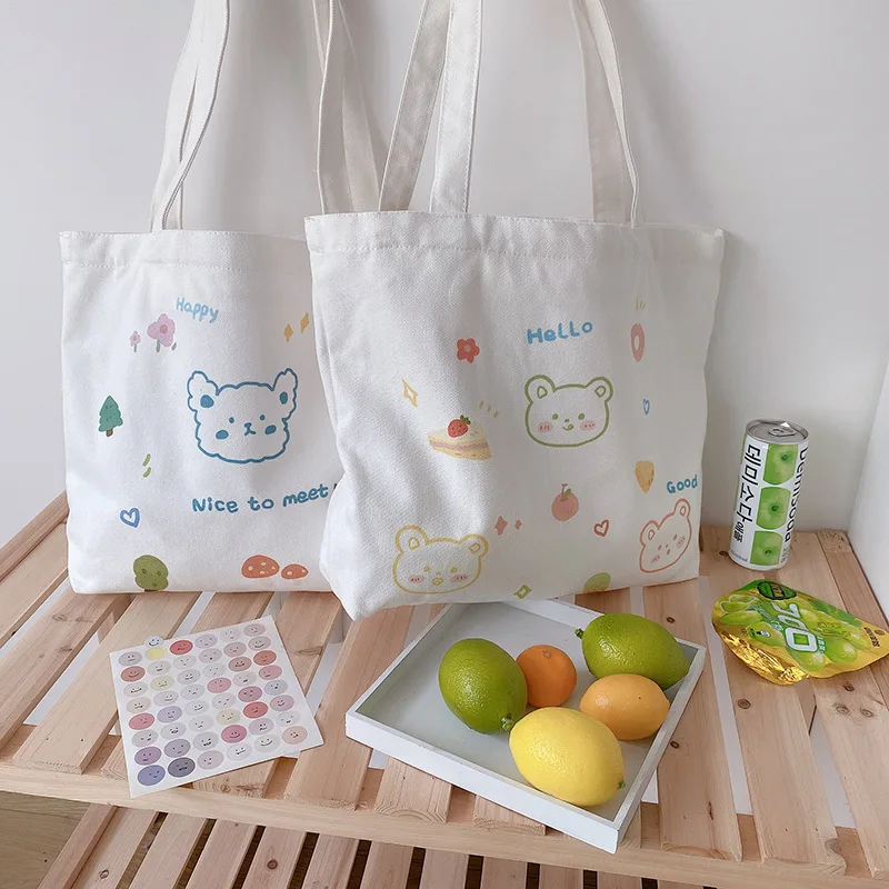 

Japanese And Korean Fashion Bear Casual Cartoon Canvas Bag Large Capacity Wild Student School Bag Attendance Female Bag