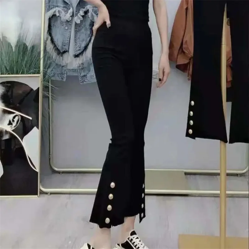 Весна 2022 новый стиль брюки с четырьмя пуговицами эластичная талия Корейская