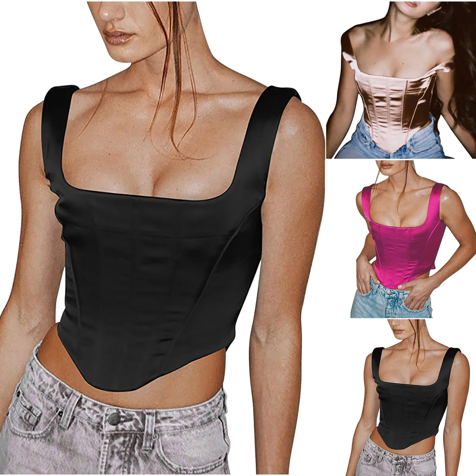 

Women's Sexy Fishbone Padded Satin Bandeau Camisole Bra