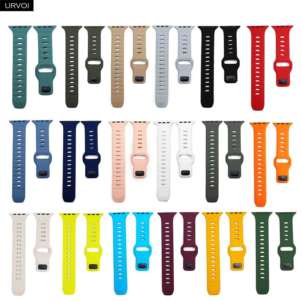 Фото Силиконовый ремешок URVOI для Apple Watch ultra 3 2 серии 11 10 9 8 7 6 SE, ремешок для iWatch 42 46 49 мм, дышащая застежка-булавка №5