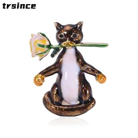 cute cartoon creative alloy drip mouth biting rose cat brooch corsage accessories pin fashion retro jewelry