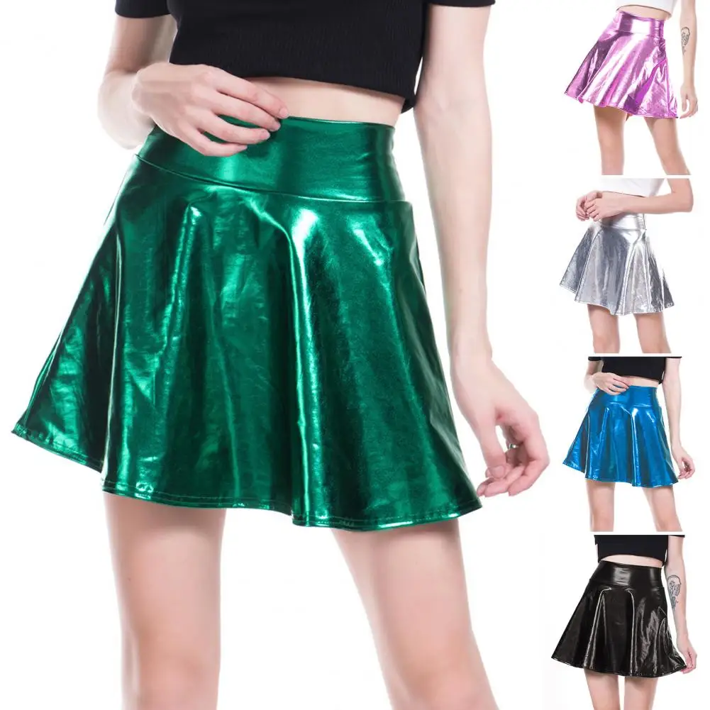 

Nightclub Skirt Bright Color High-Waist Mini Skirt Hidden Zipper Women Stage Show Skater Skirt Streetwear