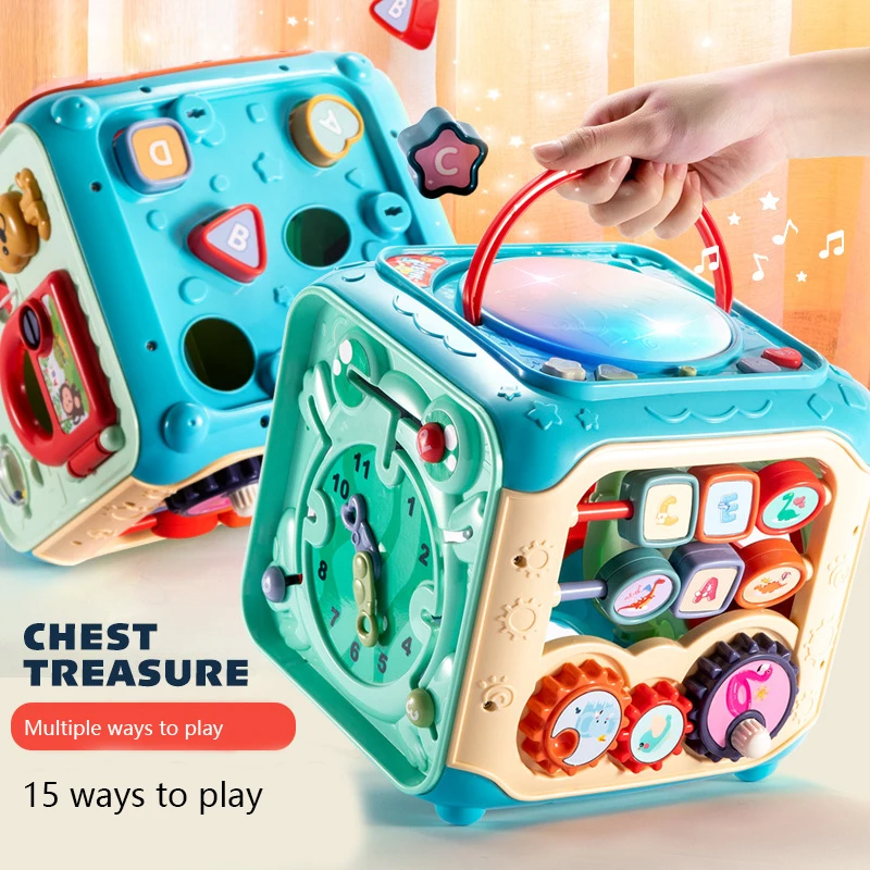 

Baby Musical Box Toddler Funny Hand Drum Toy Baby Activity Cube Geometric Blocks Toys Infant Sorting Music Plaything Box Gift