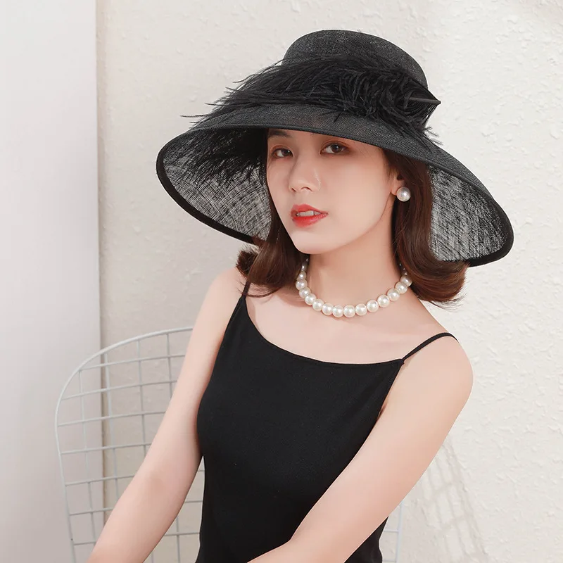 

Ms cross-border Yarn For The Philippines Restore Ancient Ways Of Top Hat Party Hats Ostrich Feather Hemp Shamao Fashion Elegant