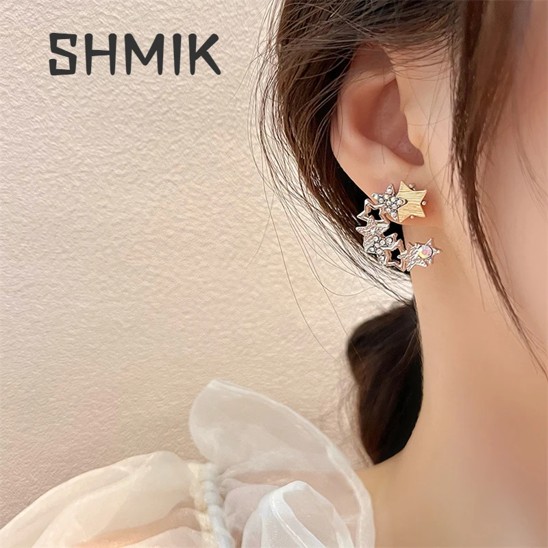 

Gold Color Color Pentagram Ear Clips Earrings Piercing For Women Shine Zircon Ear Cuff Clip Wedding Female Jewelry Gifts New