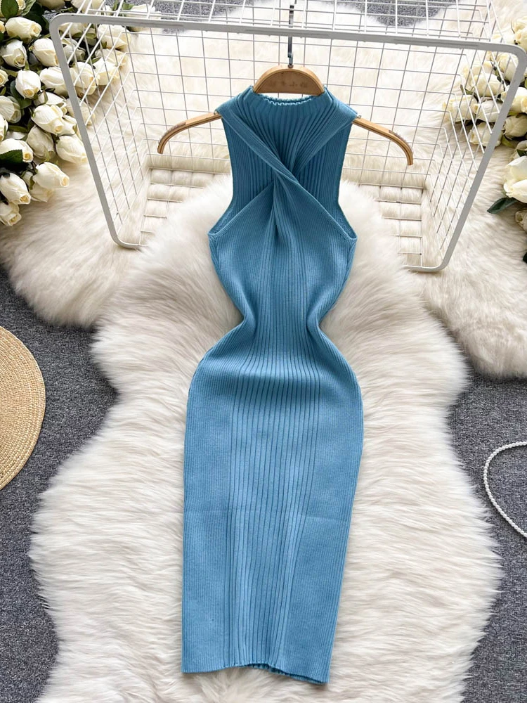

Nomikuma Vestidos Elegantes Para Mujer летний без рукавов Тонкий облегающий вязаный женский платье ретро сексуальный элегантный Vestidos Mujer