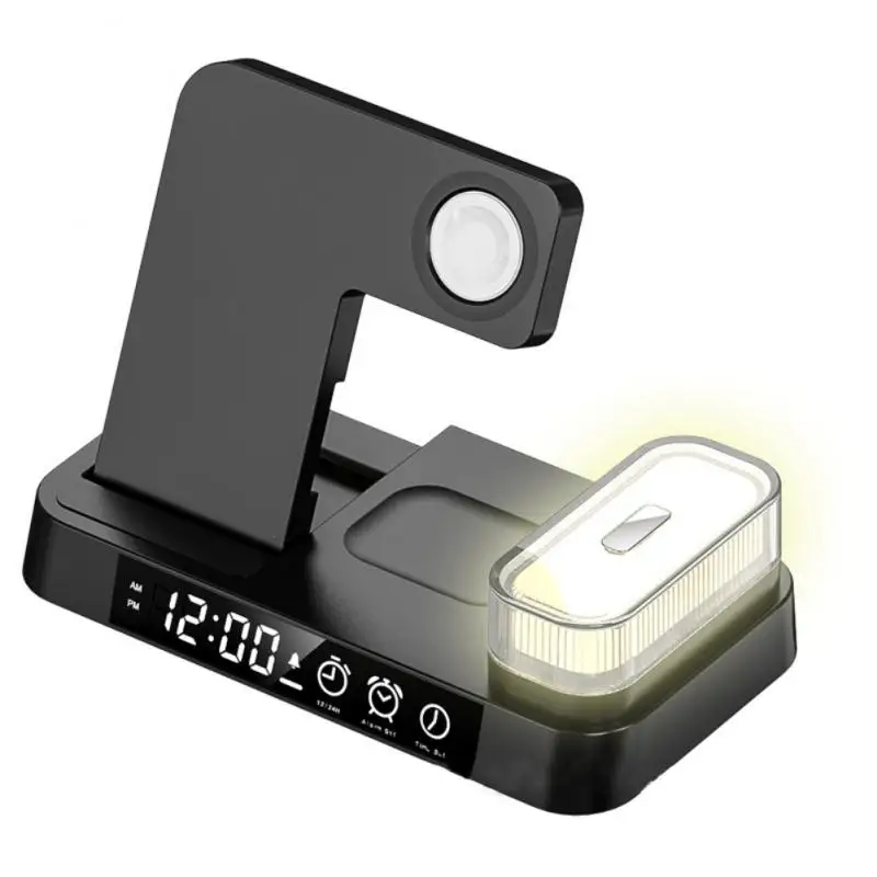 Wireless Charger Detachable Magnetic Night Light Clock For Iphone Iwatch Airpods Fast Charging Foldable Charging Dock Station