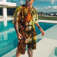 2022 animal figure new tiger mens suit 3d printing loose sports beach pants t shirt two piece large size t shirt mens clothes