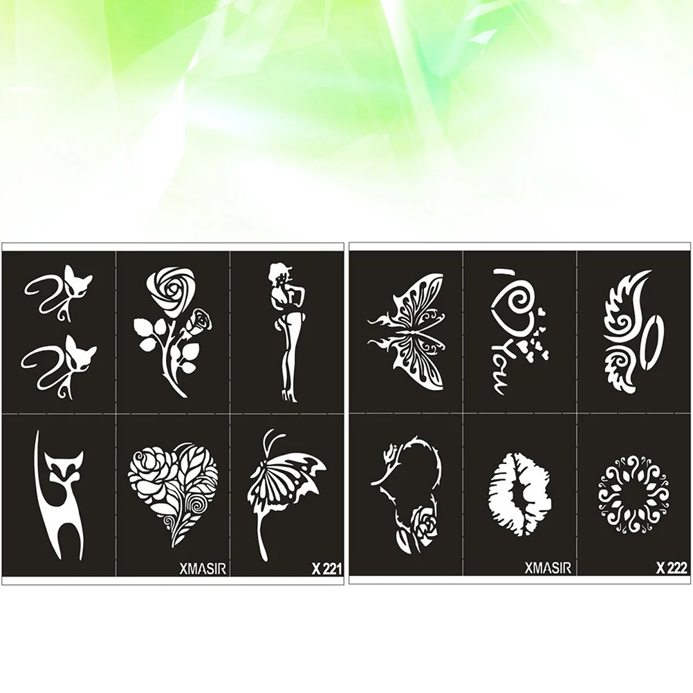 

2 Sheets Hollow-out Stencils Assorted Pattern Tatoo Cards Painting Moulds DIY Supplies for Home Shop