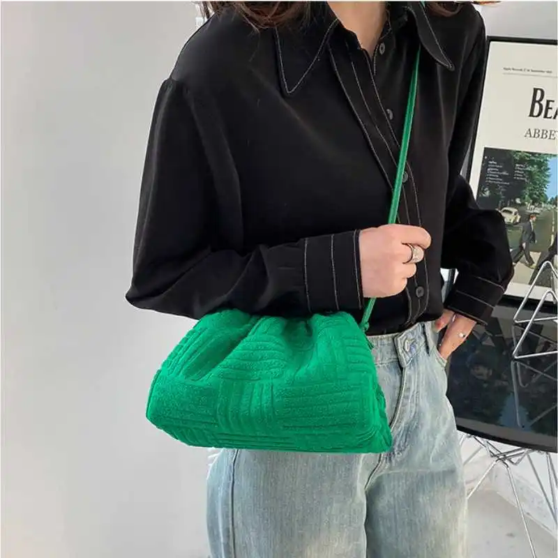 

Women's Fashion Terry Cloth Underarm Bag Female Simple Solid Color Shoulder Messenger Bag Ladies Casual Large Capacity Cloud Bag
