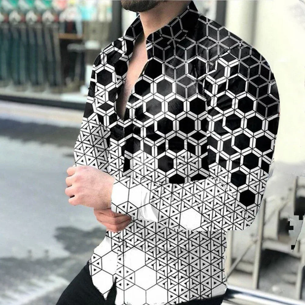 New Men's Gradient Print Long Sleeve Shirt
