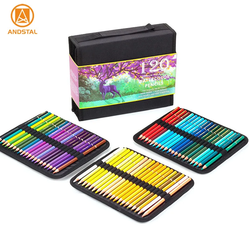 Andstal 120 Watercolor Pencils with Case Professional Coloring Colored Pencil Set For School Kids Painting Drawing Art Supplies