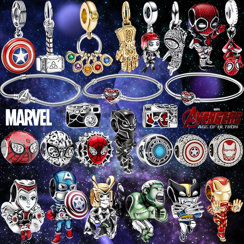 Подходит для Pandora Мстители Человек-паук Подвески Браслет Железный человек