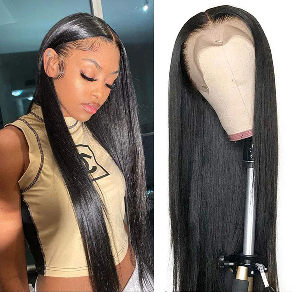 

RONGDUOYI Pelucas De Mujer Straight Wig Black Cosplay Wig Natural Hairline Lace Frontal Glueless Wigs With Baby Hair Black Wig