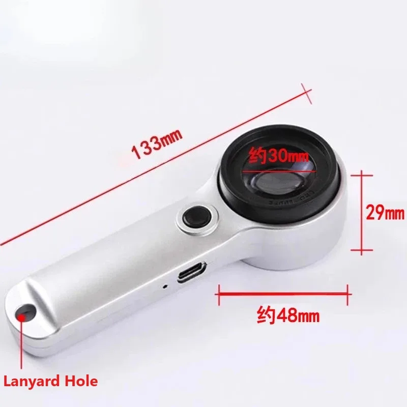 Фото Увеличительное стекло HD 60X с УФ-светом и LED-подсветкой - перезаряжаемое, для ювелирных изделий, антиквариата, чтения, ремонта электроники, для пожилых людей №2
