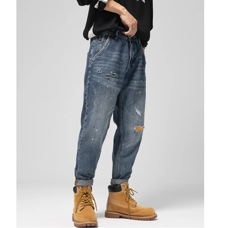 Streetwear Men 2022 Fashion New Pattern Recreational Black Hole Pants Straight Cylinder Comfortable Loose Jeans Autumn Female