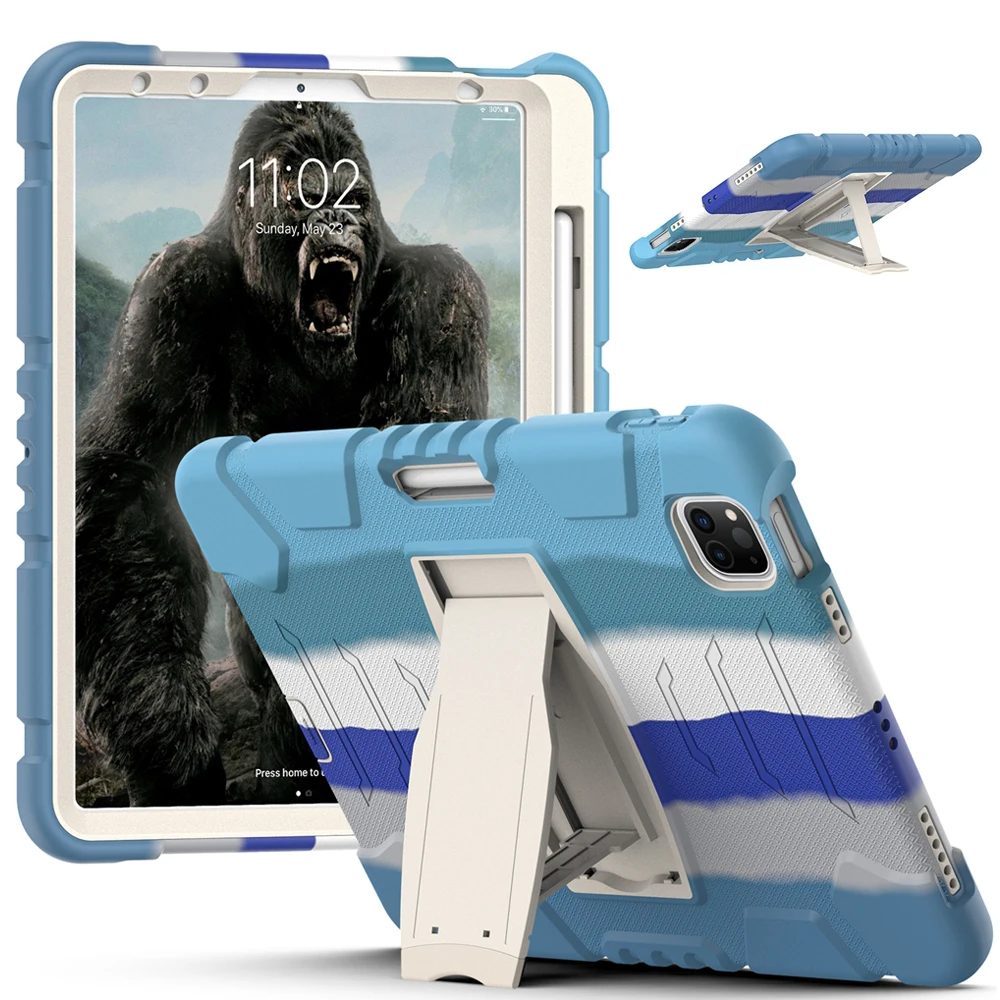 

For Apple iPad Pro 11 2018 2020 2021 A1980 A2228 A2377 Case Kids Safe Armor Shockproof Hard PC Silicon Hybrid Stand Tablet Cover