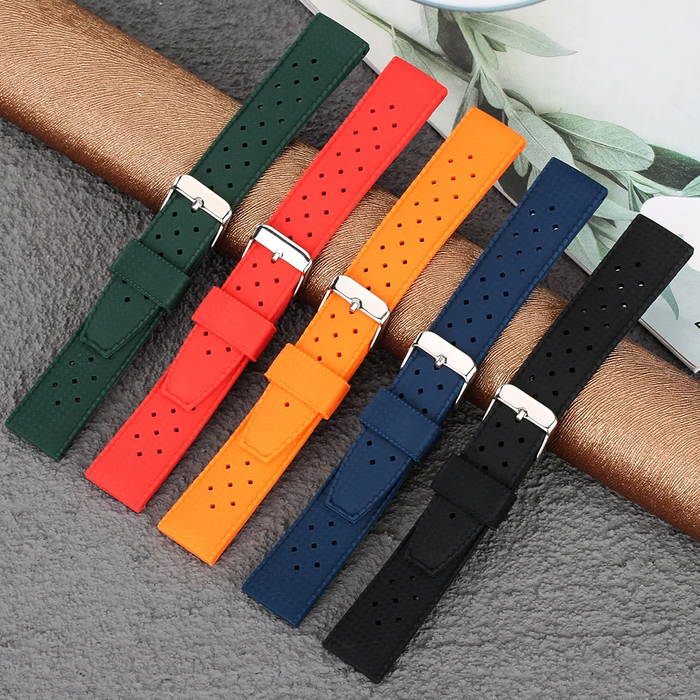 

20/22mm Navy Blue Silicone Porous Breathable Watch Bands Silica Gel Men's Watch Strap Pin Buckle Watchband Replacement Bracelet