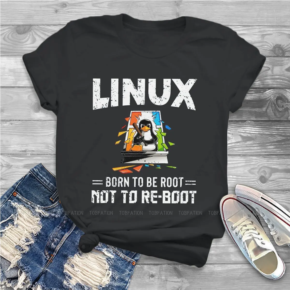 Женские винтажные футболки Linux Born To Be Root Not Reset |