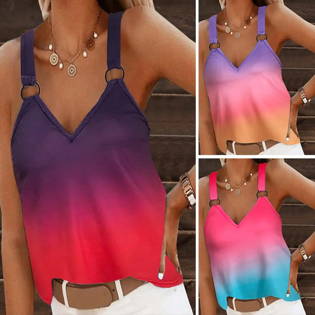

Trendy Simple Casual Gradient Color Pullover Top Women Blouse Lightweight All-Matched