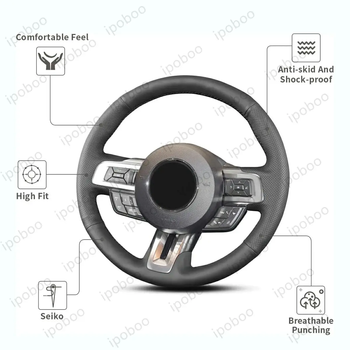 Фото Чехол на руль ручной работы для Ford Mustang 2015-2020, Mustang GT 2015-2020 №4