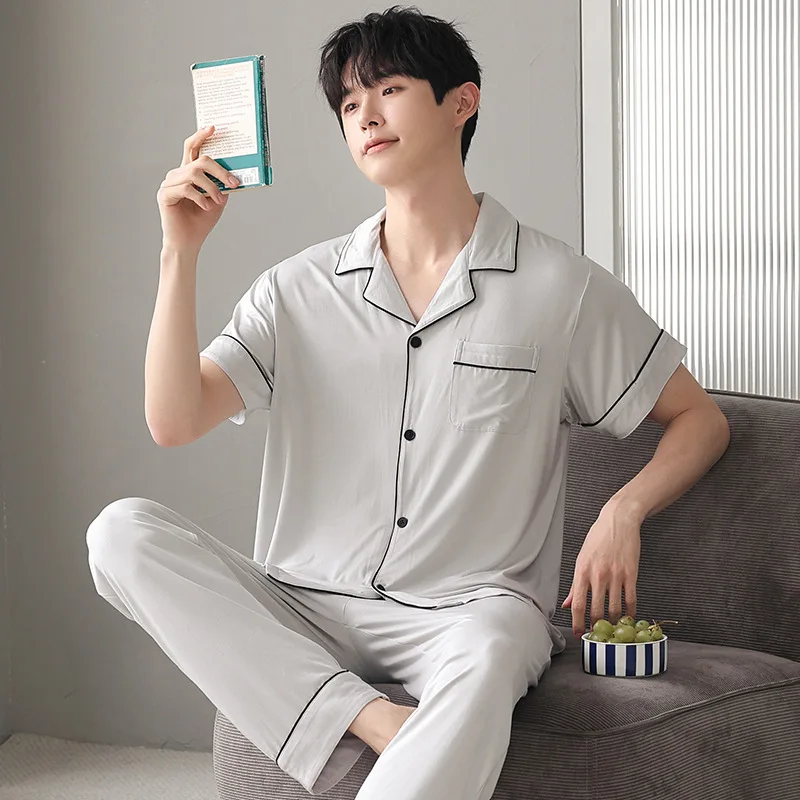 New Men Pajamas Spring Summer Homewear Thin Short-sleeved pants Loungewear Senior Sense Sleepwear Fat Plus Size Home Wear Set