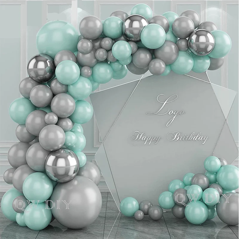 

118pcs Macaron Tiffany Green Grey Balloons Garland Arch Kit Silver 4D Balloon For Baby Shower Birthday Wedding Party Decorations