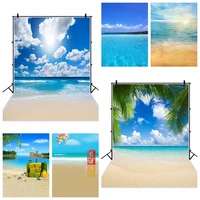laeacco blue sea beach summer natural scenery photography backdrop mountain blue sky clouds baby holiday background photo studio