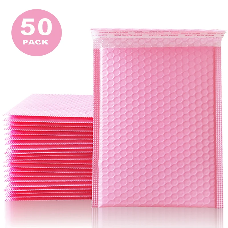 50 Pcs Mail Pink Mailer Poly Bubble Padded Mailing Envelope Packaging Self Seal Shipping Bag Bubble Padding Anti-fall Protection